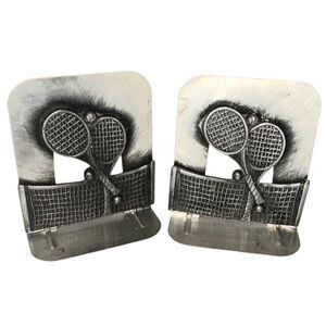 Vintage Tennis Book Ends Rackets Bslls & Net Pewter 1980  By Metzke 5.5" x 4.5"